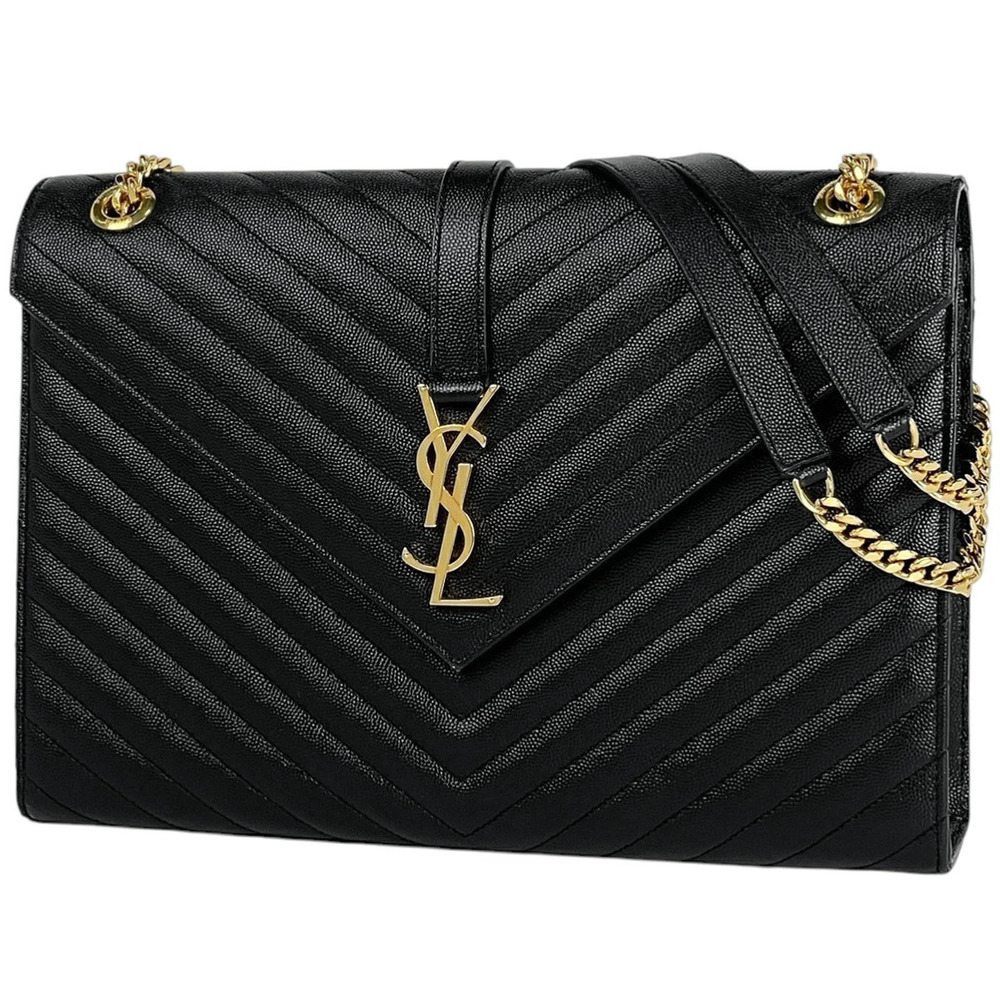 Saint Laurent Yves Chain Shoulder Bag Leather Black
